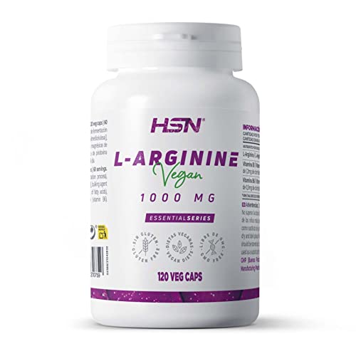 HSN Arginina 1000mg 120 Cápsulas Vegetales 2 Gramos de L-Arginina por Dosis Diaria | Alta Biodisponibilidad con Vitamina B1 y B6 | No-GMO, Vegano, Sin Gluten