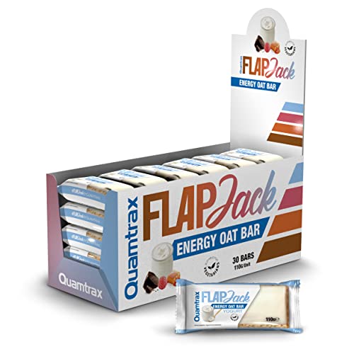 Quamtrax Nutrition - Flap Jack - Barritas Energéticas para Deportistas de Alto Rendimiento - con sabor a Caramelo - 30 uds x 110 gr (Yogurt)