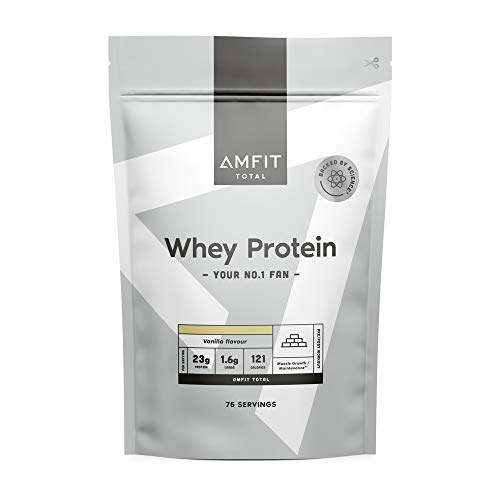 Marca Amazon - Amfit Nutrition Proteína de Suero de Leche en Polvo, Vainilla, 75 porciones 2.27 kg (Paquete de 1)