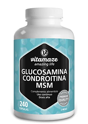 Vitamaze® Glucosamina Condroitina con 1.000 mg de MSM + Vitamina C, 240 Cápsulas de Complejo Articulaciones y Huesos con Alta Dosis, Suplemento Alimenticio Natural sin Aditivos.