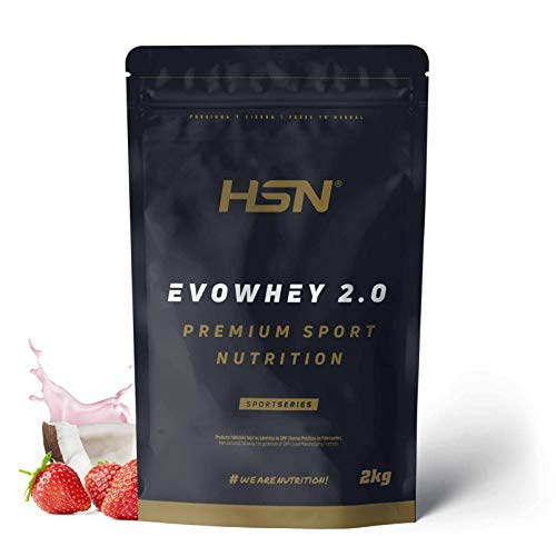 Concentrado de Proteína de Suero de HSN Evowhey Protein 2.0 | Sabor Fresa Coco 2 Kg = 67 Tomas por Envase | Whey Protein Concentrate | No-GMO, Vegetariano, Sin Gluten ni Soja