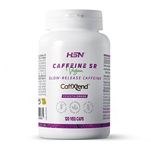 Cafeína de Liberación Lenta de HSN | 120 Cápsulas de 400 mg CaffXtend equivalencia a 200 mg Pura Cafeína Natural Anhidra | Efecto Prolongado hasta 12 Horas | No-GMO, Vegano, Sin Gluten