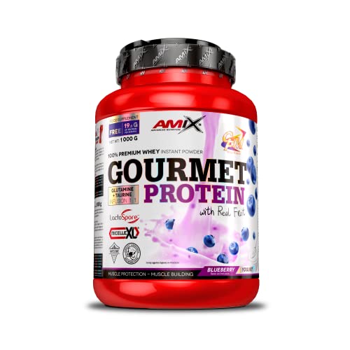 Amix - Gourmet Protein - Suplemento Alimenticio - Mejora del Rendimiento - Contiene Aminoácidos Bcaa - Glutamina en Polvo - Nutrición Deportiva - Sabor a Arándanos-Yogurt - Bote de 1 Kg