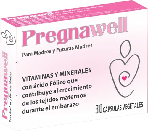 PREGNAWELL Mujer Complemento Alimenticio Multivitaminas, Multivitaminico Activo Completo para mujeres embarazadas-30 cápsulas