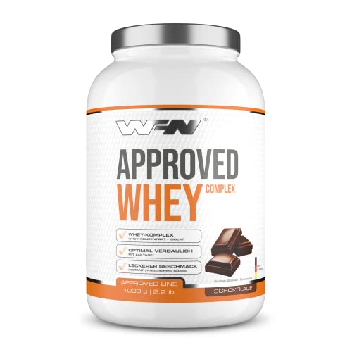 WFN Approved Whey - Chocolate - 1 kg - Proteína en polvo con lactasa - Proteína de suero muy soluble - Fabricado en Alemania - Probado en laboratorio externo
