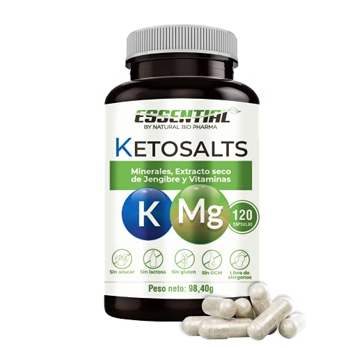 Keto actives Base de Extracto seco de Jengibre, Vitaminas y Minerales Esencial para aportar sales y vitaminas necesarias en la dieta keto: Potasio, Tricálcico, Magnesio Trisódico, B6 y D3