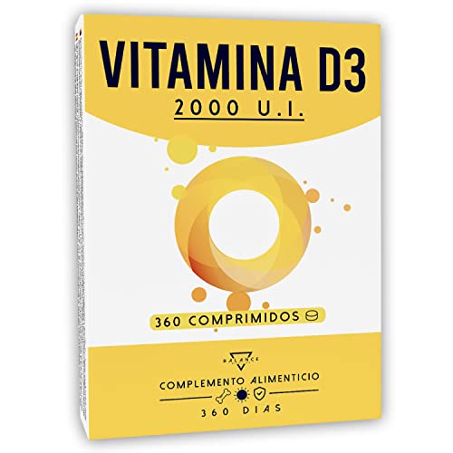 VITAMINA D3 2000UI - 360 TABLETAS (suministro de un año) | Vitamina D | Bienestar de huesos, dientes, músculos y sistema inmunológico | Sin gluten, OMG ni lactosa | Made in EU