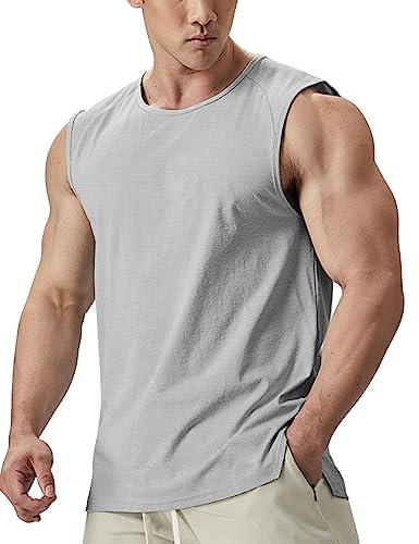 Camiseta sin Mangas con Corte Muscular para Hombre con Aberturas Laterales Color Gray Size XL