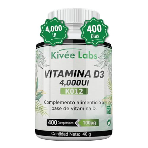 KivéeLabs® 400 Comprimidos Vitamina D3 4000 UI Dosis Alta - 400 Días de Suministro, Vitamina D Colecalciferol Vegetariano Contribuye a la Función Normal del Sistema Inmunológico para Músculos y Huesos