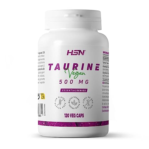 L-Taurina de HSN | 120 Cápsulas Vegetales | 1500 mg de Taurina por Dosis Diaria | Aminoácido en Forma Libre | No-GMO, Vegano, Sin Gluten