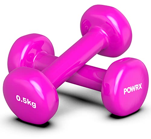 POWRX Mancuernas vinilo 1 kg set (2 x 0,5 kg) + PDF Workout (Rosa)