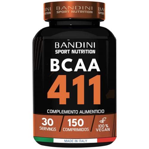 Bandini® BCAA 4.1.1 150 comprimidos, Aminoácidos ramificados bcaa 4.1.1, L-Leucina, L-Isoleucina, L-Valina con Vitamina B1 y B6, Vegano, Complemento Alimenticio Pre y Post Entrenamiento