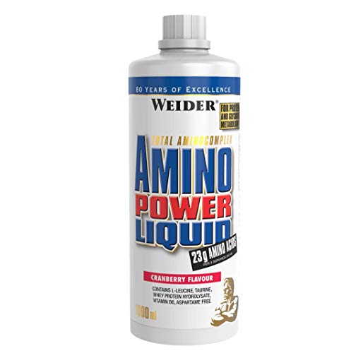 WEIDER Amino Power Liquid, Aminoácidos Líquidos altamente dosificados, Amino Líquido con los nueve Aminoácidos Esenciales (EAA) y extra L-Leucina, Pre, Intra y Post-Entrenamiento, Arándano, 1 L
