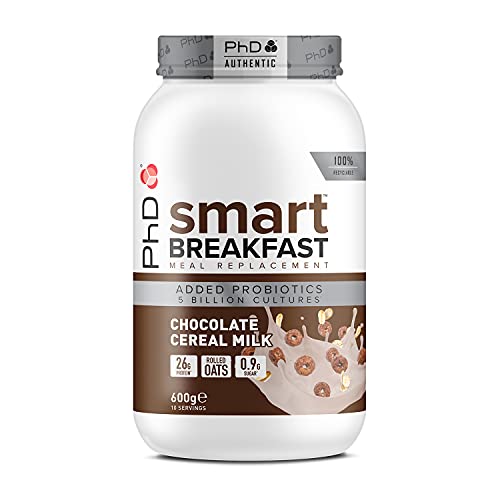 PhD SMART BEAKFAST Batido Nutritivo de Proteína Sustitutivo de Comidas y Desayunos, 600 g (10 porciones) Sabor Cereales de Chocolate con Leche