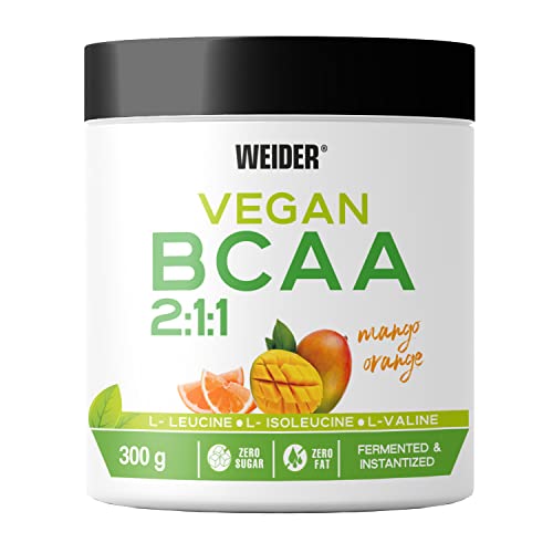 Weider Vegan BCAA 2:1:1 Mango-Naranja 100% vegano. 300 Gr. 8,7g de BCAA por dosis. Sin grasas, sin azúcares