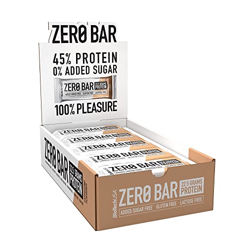 BioTechUSA Zero Bar Protein Snack - Bajo en Azúcar y Sin Lactosa | Textura Crujiente | Deliciosos Sabores | Ideal para Dietas y Entrenamientos, 20 * 50 g, Cappuccino