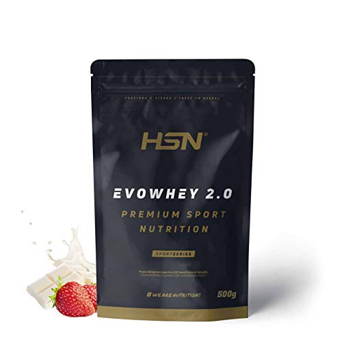 Concentrado de Proteína de Suero de HSN Evowhey Protein 2.0 | Sabor Fresa Chocolate Blanco 500 g = 17 Tomas por Envase | Whey Protein Concentrate | No-GMO, Vegetariano, Sin Gluten ni Soja