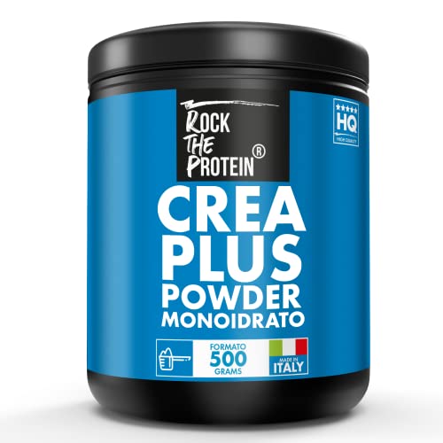 Rock The Protein® CREATINA MONOHIDRATADA en Polvo 500g, Alta biodisponibilidad, Suplementos Para Ganar Masa Muscular, Rendimiento y Fuerza.