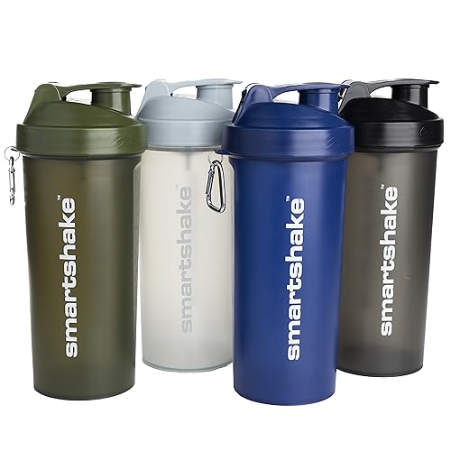 Smartshake Lite 4-Pack Protein Shaker Bottle 800 ml | 27 oz - Leakproof Screw-on Lid - BPA Free – Unisex - Mist Gray, Army Green, Black, Navy Blue