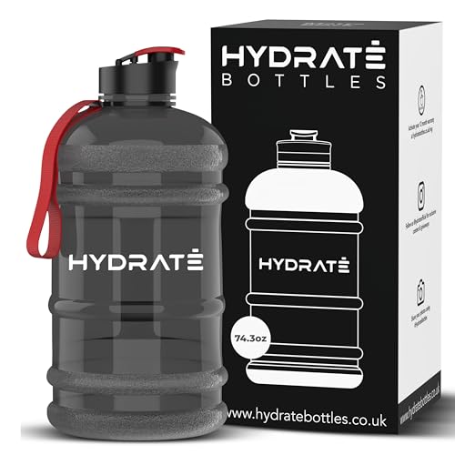 HYDRATE Bottles Botella de Agua de 2,2 Litros - Tapa de Bebida Fácil, Duradera y Extra Fuerte - Apta para Uso Alimentario - Ideal para Gimnasio y Deportes al Aire Libre