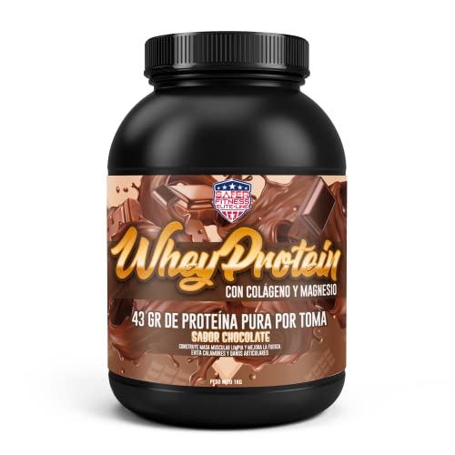 Whey Protein con Colágeno y Magnesio | 43gr de proteína pura por toma | Recuperación y crecimiento muscular | Previene la pérdida muscular | 1000 gr (Chocolate)