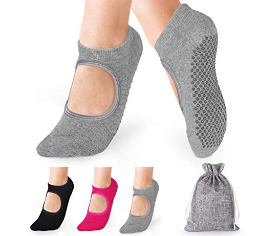 Anstore 3 pares de calcetines de yoga para mujer antideslizantes ideales para yoga, pilates, ballet, fitness, entrenamiento