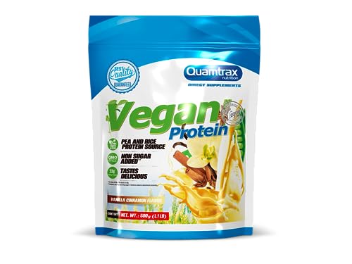 Quamtrax Nutrition - Vegan protein - Proteína 100% vegetal Sin gluten. Sin lactosa. Sin aceite de palma - con sabor a Vainilla Cinnamon - 500 gr