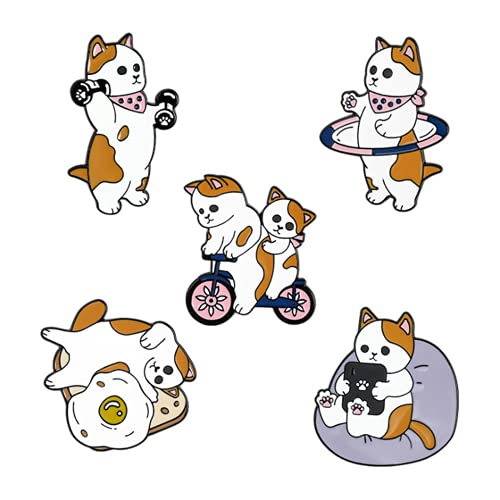 Dibujos Animados Gato Huevo Bicicleta Mancuernas Hula Hoop Broches Gatos Divertidos Alfileres de Esmalte Bolsa Camisa Botón Fitness Gato Insignia Animal Joyería para niños Amigos