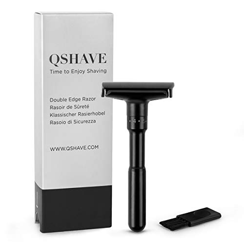 QSHAVE Navaja de afeitar clásica de doble filo de seguridad con revestimiento negro mate (1 maquinilla de afeitar)