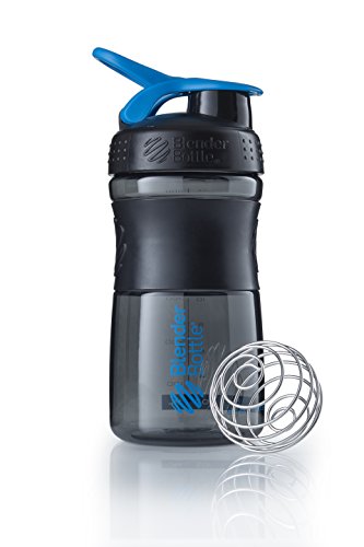 BlenderBottle Sportmixer Botella de agua | Botella mezcladora de batidos de proteínas | con batidor Blenderball | libre de BPA | Tritan| 590ml - negro/cyan