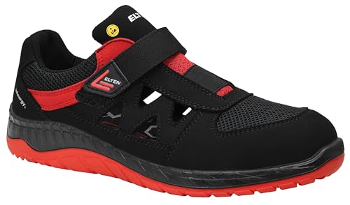 Zapatos de seguridad ELTEN LONNY rojo Easy ESD S1P, hombres, textil, puntera de acero, ligero, deportivo, negro/rojo, tamaño: 43