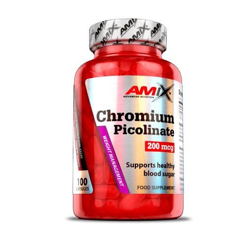 AMIX - Complemento Alimenticio - Chromium Picolinate - 100 Cápsulas - Suplemento de Mineral de Cromo - Ideal para Deportistas - Ayuda a Regular el Nivel de Azúcar - Mantiene la Masa Muscular