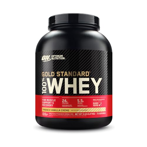 Optimum Nutrition Gold Standard 100% Whey, Proteína en Polvo para Recuperacíon y Desarrollo Muscular con Glutamina Natural y Aminoácidos BCAA, Sabor Crema de Vainilla Francesa, 2.28 kg