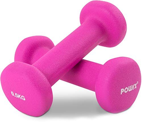 POWRX Mancuernas neopreno 1 kg set (2 x 0,5 kg) + PDF Workout (Violeta)