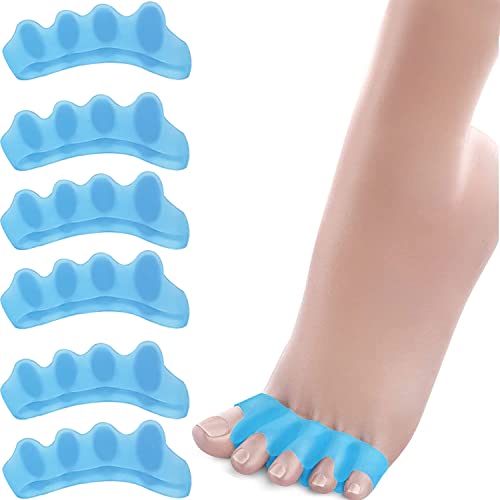 Separador Dedos Pie [6X], separadores de dedos de los pies, silicona mejorada, 0% BPA, separador dedos pie silicona ortopedicos, Ajuste Ballet Yoga Atletas (azul)