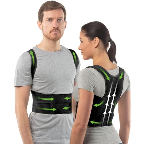 aHeal Corrector de Postura de Espalda para Hombre y Mujer | Soporte de Espalda y Columna Lumbar Superior para Corrección de Postura | Alivio del Dolor y Rehabilitación de Lesiones | Talla 1 Negro