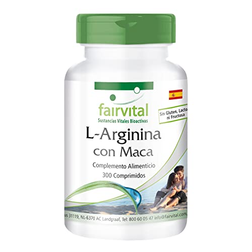 Fairvital | L-Arginina con Maca - 6250mg de Maca + 1245mg de L-Arginina por dosis diaria - con Betaglucano, OPC y Zinc - Dosis elevada - 300 Comprimidos - Calidad Alemana