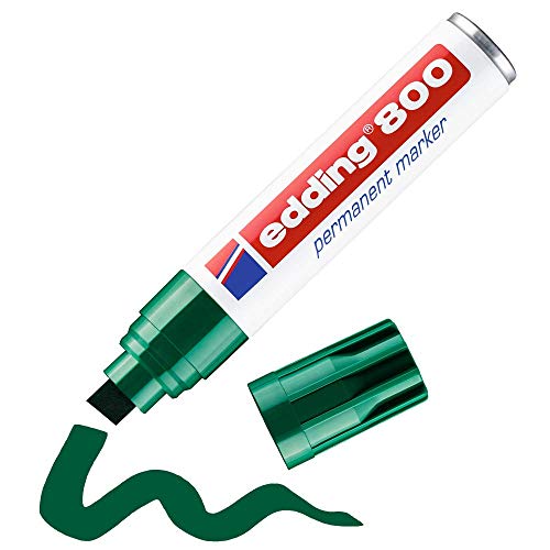 edding 800 marcador permanente - verde - 1 rotulador - punta biselada 4-12 mm - para marcas llamativas - resistente al agua, secado rápido, indeleble - para cartón, plástico, madera, metal, vidrio