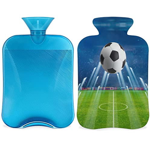 Botella de agua caliente con cubierta, temática de fútbol deportivo abstracto bolsa de agua caliente de capacidad de 2 l para aliviar el dolor, pies y calambres menstruales