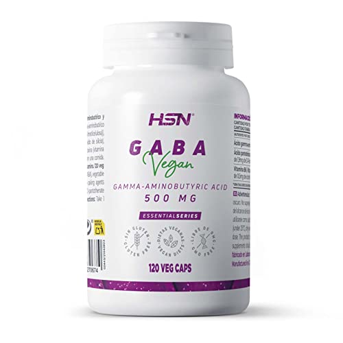 GABA 500 MG de HSN | 120 Cápsulas Vegetales con Dosis Efectiva de Ácido Gamma Aminobutírico (GABA) con Ácido Pantoténico y Vitamina B6 | No-GMO, Vegano, Sin Gluten