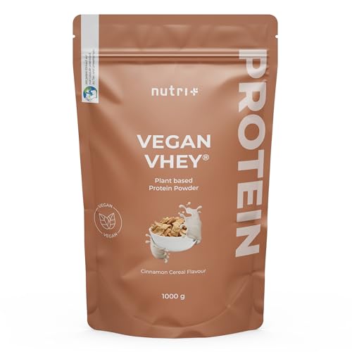 Nutri + Vegan Vhey Cereal Canela 1 kg - Batido de Proteínas 3k - Proteína Vegana en Polvo sin Lactosa - Complejo Proteico Cereales y Canela 1000 g