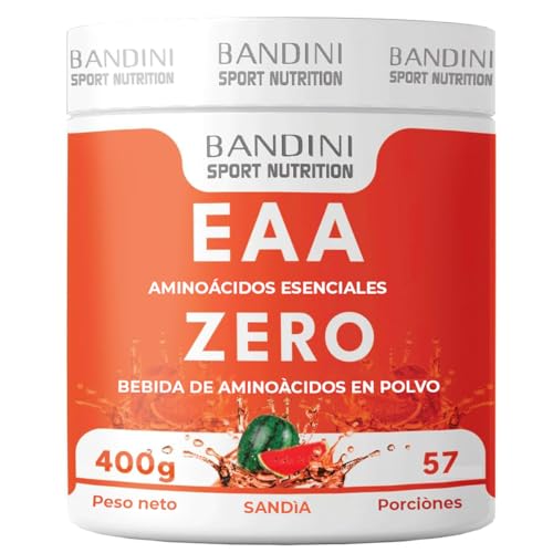 Bandini® EAA Aminoácidos Esenciales en Polvo 400gr | 9 Aminoacidos Esenciales | Intra Pre Post Workout | Recuperación Muscular Rápida | Reduce estrés y fatiga | Vegano y sin azúcar (Sandía)