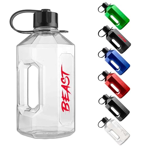 Alpha Bottle XXL Eddie Hall 'Beast' Edition – Botella de agua de 2400 ml – sin BPA, ideal para gimnasio, dieta, culturismo, deportes al aire libre, senderismo y oficina, Transparente, 1