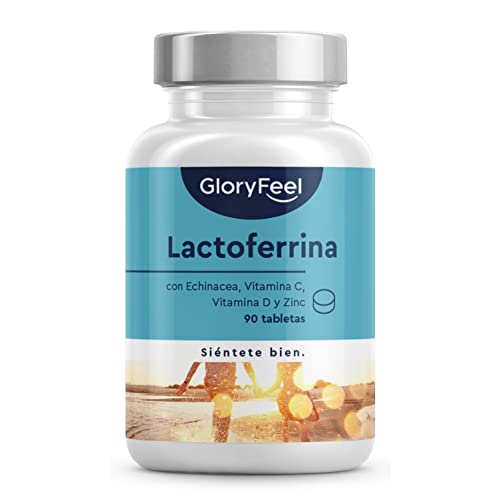 Lactoferrina 200mg + Zinc, Vitamina C, Vitamina D3 y extracto de Echinacea - 90 Tabletas - Sistema inmunitario, cansancio, huesos y músculos - Sin aditivos - Probado en laboratorios