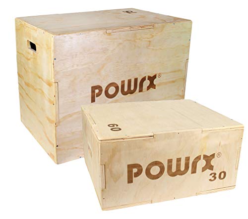 POWRX Caja pliométrica Ideal para Aumentar la Fuerza y Masa Muscular - Base y Superficie ANTIDERRAPANTES - Material 100% Madera (Medium 60 x 50 x 30 cm)