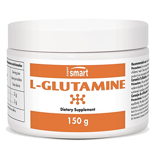 Supersmart - L-Glutamine – Esencial para la Síntesis de Proteína – Aminoácidos para el Deporte y Resistencia – Promueve la Recuperación Post Ejercicio | No OMG y Libre de Gluten – 150 g