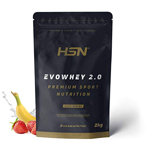 Concentrado de Proteína de Suero de HSN Evowhey Protein 2.0 | Sabor Fresa Plátano 2 Kg = 67 Tomas por Envase | Whey Protein Concentrate | No-GMO, Vegetariano, Sin Gluten ni Soja