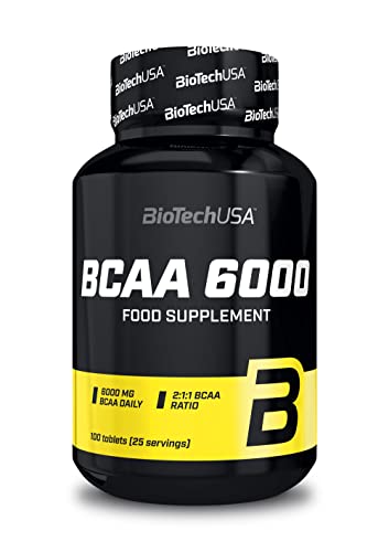 BioTechUSA BCAA 6000 Tabletas | 6,000mg | 2:1:1 Ratio BCAAs | para Crecimiento Muscular y Energía, 100 tabletas