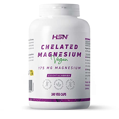 Bisglicinato de Magnesio de HSN | 240 Cápsulas Veganas - 350 MG de Magnesio 100% por Dosis Diaria - Alta Biodisponibilidad y Absorción | No-GMO, Sin Gluten
