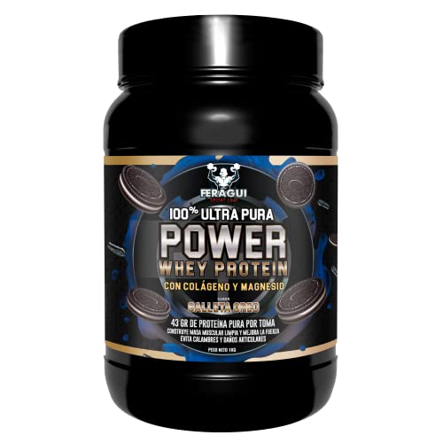 100% Power Whey Protein | 43 gr de Proteina Pura por toma + Colágeno + Magnesio | Aumenta el crecimiento muscular | Máxima asimilación | Protege las fibras musculares | 1 kg
